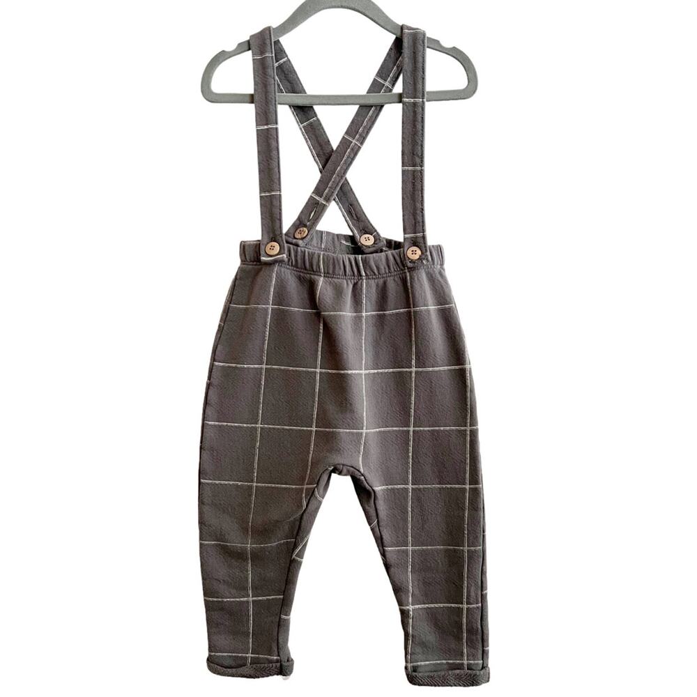 Zara Gray Windowpane Suspender Pants
